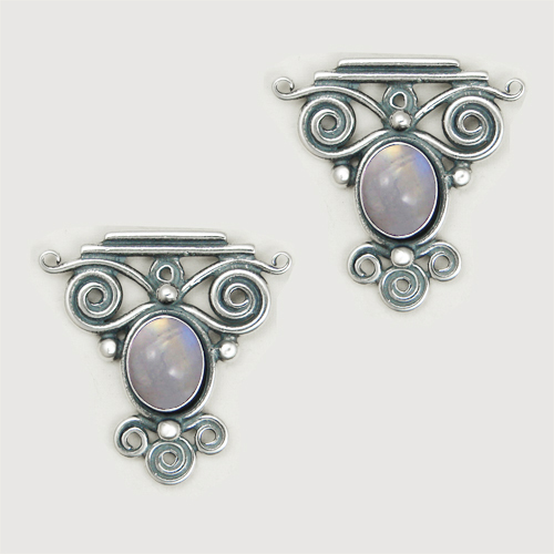 Sterling Silver Rainbow Moonstone Drop Dangle Earrings With an Art Deco Inspired Style